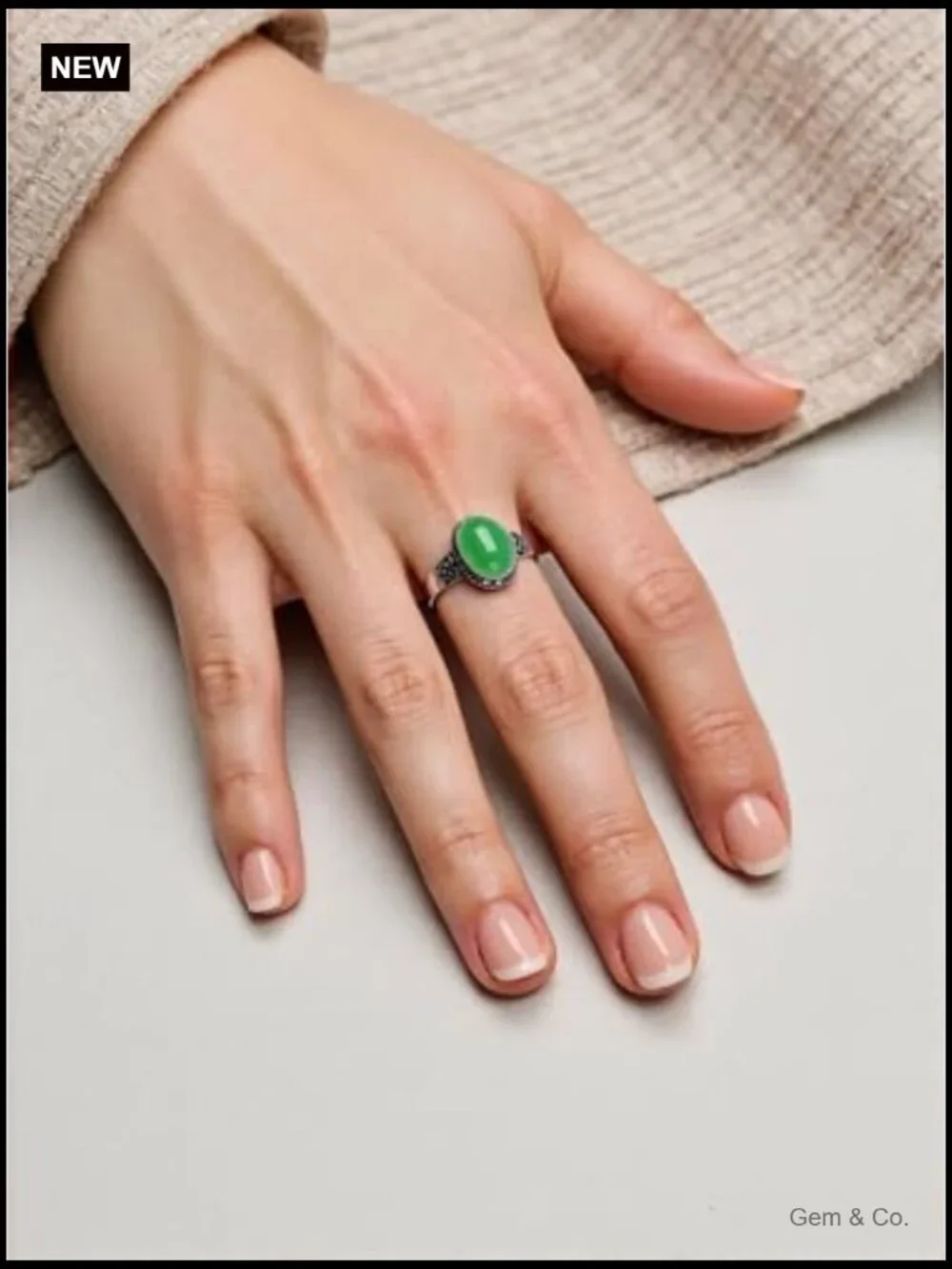 Oval Jade Statement Ring with Natural Gemstone in Sterling Silver